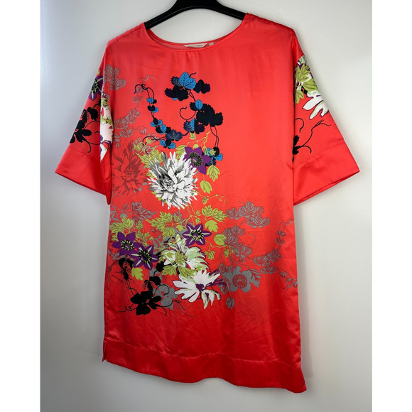 Soft Surroundings Floral Asian Inspired Kimono Drop Shoulder Satin Dress Small - Picture 2 of 14